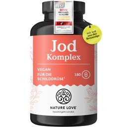 NATURE LOVE® Jod Komplex Schilddrüse – 180 Kapseln – mit Jod, Selen, L-Tyrosin, Vitamin B & D