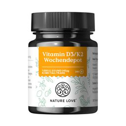 NATURE LOVE® Vitamin D3 K2 Wochendepot – 180 Stück – 7000IE D3 + 140µg K2/Tablette >99,7% all-trans