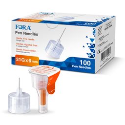 FORA Pen-Nadeln 31G 6mm  (100 Stück) - Insulin Pen Nadeln - Nadeln für Spritzen - The Tester