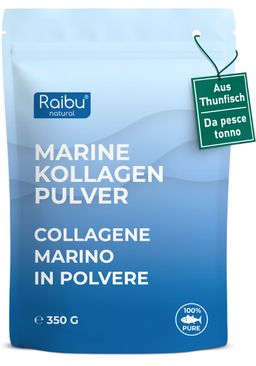 Marine Kollagen Pulver 10.000mg hochdosiert, geschmacksneutral aus Tunafisch 350g - RAIBU