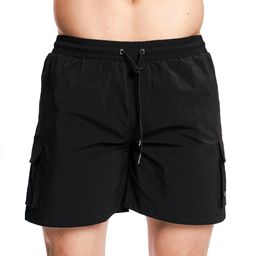 Badeshorts Herren Cargo mit Kordelzug und Taschen in Schwarz