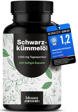 Schwarzkümmelöl Testsieger - 420 Softgel Kapseln - 1000mg Öl mit 500mg Linolsäure - Bloom Naturals®
