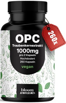 Bloom Naturals OPC Traubenkernextrakt Kapseln Hochdosiert - 260 Kapseln - 9 Monate Vorrat