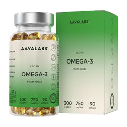 Aavalabs Omega 3 Vegan Kapseln Algenöl - DHA EPA Hochdosiert - 90 Kapseln