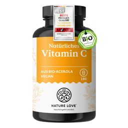 NATURE LOVE® Natürliches Vitamin C aus Bio Acerola Extrakt - Hochdosiert - 180 Kapseln