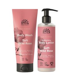 Urtekram Duschgel und Body Lotion Set Soft Wild Rose für normale bis trockene Haut