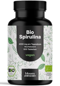 Bloom Naturals Bio Spirulina Presslinge Hochdosiert - 600 Tabletten - 75 Tage Vorrat