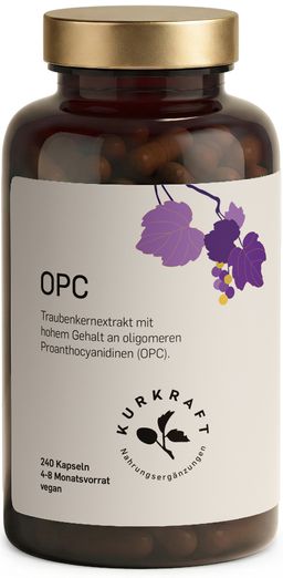Kurkraft© OPC Traubenkernextrakt – 522,5 mg OPC pro Kapsel (UV) – 240 Kapseln – vegan