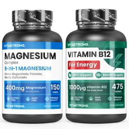 Vitastrong Vitamina B12 & Complesso di Magnesio 5-in-1 – Energia quotidiana e assorbimento ottimale