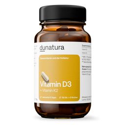 dunatura Vitamin D3+K2 25μg + 200 μg  - 56 Kapseln in Glasflasche - vegan