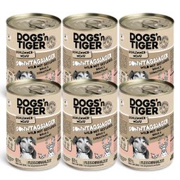 Dogs’n Tiger Adult Hundefutter, Sonntagsjäger, Hunde Nassfutter, Wild, Geflügel, Birne & Karotte