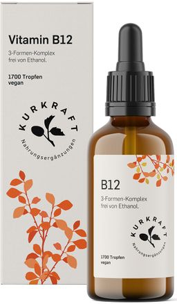 Kurkraft© Vitamin B12 Tropfen – 500 µg – 3-Formen-Komplex – 1700 Tropfen – vegan