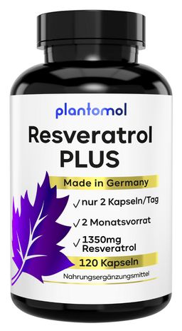 plantomol® Resveratrol PLUS - 1350mg Trans-Resveratrol Extrakt mit Piperin - 100:1 Extrakt