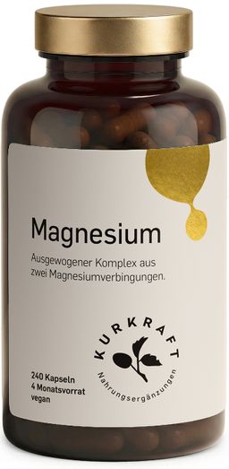 Kurkraft© Magnesium Komplex – Citrat + Oxid – 360 mg – 240 Kapseln – 4 Monate