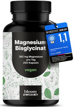 Magnesium Bisglycinat Testsieger - 250 Kapseln - 362 mg Magnesium - Bloom Naturals®