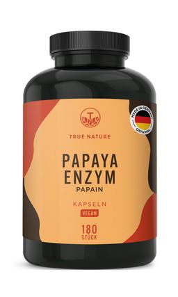 TRUE NATURE® Papaya Enzym Kapseln (Papain Kapseln) - 2100mg Papain Extrakt - Vegan & Made in Germany