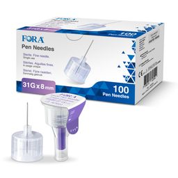 FORA Pen-Nadeln 31G 8mm (100 Stück) - Insulin Pen Nadeln - Nadeln für Spritzen - The Tester