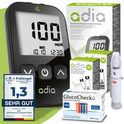 adia Blutzuckermessgerät (mg/dl) + 110 Blutzuckerteststreifen + 110 Lanzetten