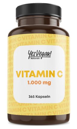 Vitamin C 1000 mg hochdosiert (365 Kapseln Jahresvorrat) - Ascorbinsäure Immunsystem vegan