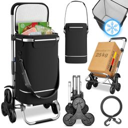 ELONEO Einkaufstrolley Treppensteiger mit Kühlfunktion, 43 l, abnehmbarer Tasche mit Schultergurt