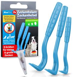 BluePet Zeckenhaken 3 Größen Set - Zeckenentferner für Mensch & Tier - Zeckenzange, Zeckenhebel