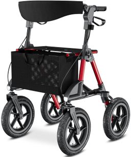 aktivshop Rollator mit Luftbereifung inkl. Sitzfläche, Rückengurt inkl. Tasche & Stockhalter