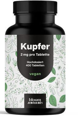 Bloom Naturals Kupfer Tabletten 2 mg Hochdosiert - 400 Tabletten - 13 Monate Vorrat