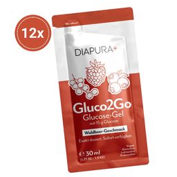 DIAPURA Gluco2Go Waldbeere, Glucose-Gel, mit exakt mit 15g schnell verfügbarer Glucose, 12x30ml