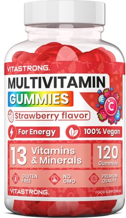 Vitastrong Multivitamin Gummibärchen - Erdbeere, 120 Gummibärchen, Energie & Abwehrkräfte