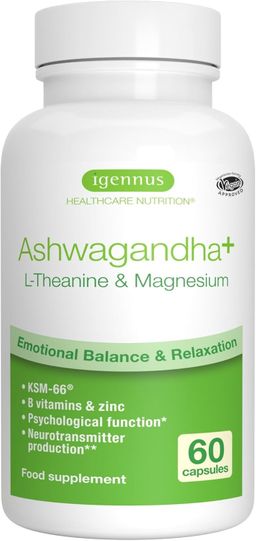 Igennus Ashwagandha Hochdosierter Anti-Stress, L theanine & Magnesium, Adaptogen-Komplex