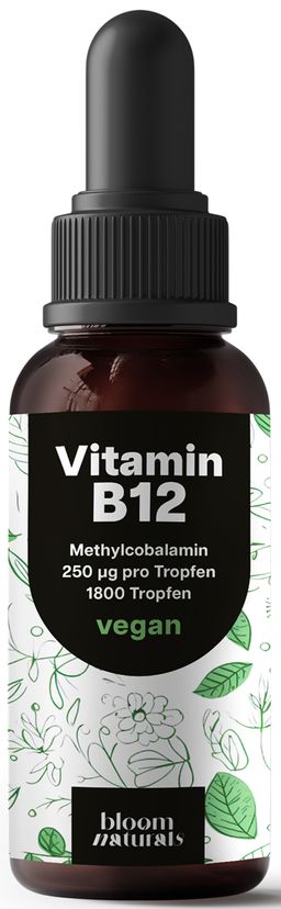 Vitamin B12 Tropfen Hochdosiert - 50 ml - 250 µg - Langzeitvorrat - Bloom Naturals