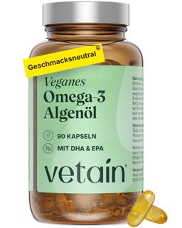 VETAIN Omega 3 Vegan Algenöl Kapseln - Hochdosiert DHA & EPA - Triglycerid Form - Frisches Algenöl