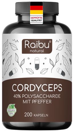Cordyceps Sinesis Kapseln Hochdosiert - 10:1 Extrakt, 700mg pro Kapsel, 200 St - RAIBU