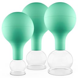 Pulox Schröpfgläser aus Echtglas mit Saugball - Set Trio klein in Grün