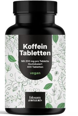 Bloom Naturals Koffeintabletten Hochdosiert - 400 Tabletten - 200mg pro Dosis - Langzeitvorrat