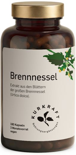 Kurkraft Brennnessel Kapseln hochdosiert vegan – 900 mg Blattextrakt 10:1 pro Tag – 3 Monate Vorrat