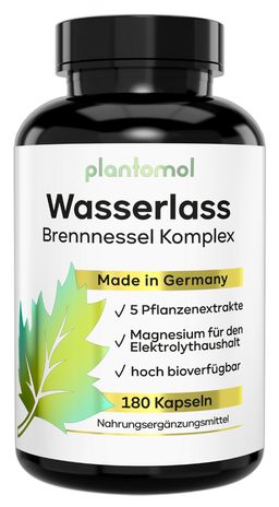 plantomol® Wasserlass - Brennessel Kapseln mit Löwenzahn Wacholderbeeren Magnesium und Brennnessel