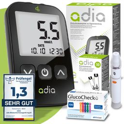 adia Blutzuckermessgerät (mmol/L) + 60 Teststreifen + 110 Lanzetten