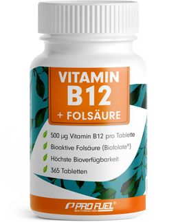 ProFuel - Vitamin B12 hochdosiert 365 Tabletten | 500 µg B12 + 200 µg Biofolate® Folsäure | vegan