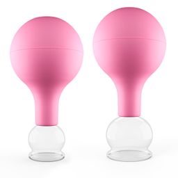 Pulox Schröpfgläser aus Echtglas mit Saugball - Set Duo klein in Pink: 25mm, 32mm