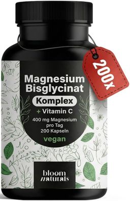 Magnesium Komplex Hochdosiert - 200 Kapseln - 400 mg pro Tag - Bloom Naturals®