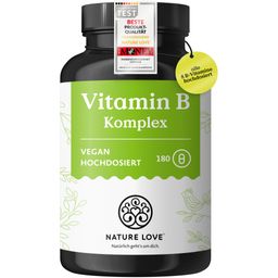 NATURE LOVE® Vitamin B Komplex – 500µg Vit B12 – 180 Kapseln – 8 B-Vitamine B1, 2, 3, 5, 6, 7, 9, 12