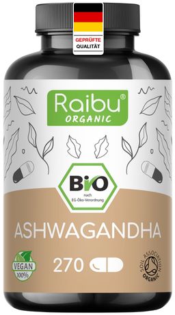 BIO Ashwagandha Kapseln, 270 Stück, Hergestellt in Deutschland – RAIBU