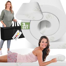 ELONEO Schlaf Reise-Set: Visko-Matratzenauflage, Visko-Kopfkissen, hochwertige Transporttasche