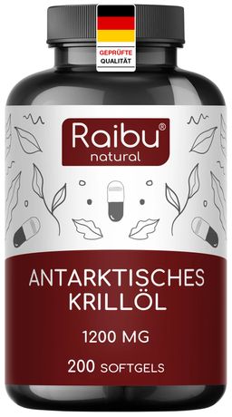 Krillöl Kapseln 1.200 mg, Reich an Omega-3, -6, -9, Astaxanthin und Phospholipiden - RAIBU