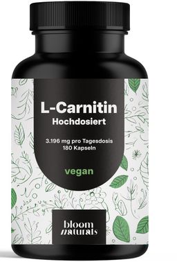 Bloom Naturals L-Carnitin Kapseln Hochdosiert - 180 Kapseln - 45 Tage Vorrat
