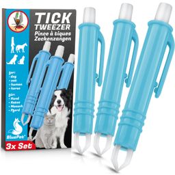 BluePet 3x Zeckenpinzette, Automatische Zeckenzange, Zeckenentferner Zeckenhaken, Zecken entfernen