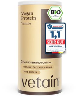 VETAIN Proteinpulver Vegan - Vanille - 21g Eiweiß - Ohne Zuckerzusatz - 100% Bio - TESTSIEGER