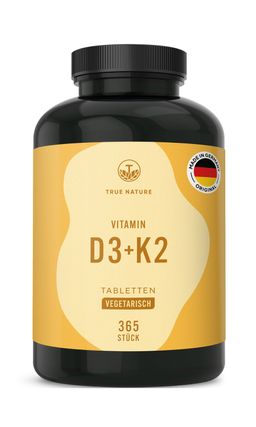 TRUE NATURE® Vitamin D3 + K2 Tabletten - 1 Jahr Langzeitvorrat