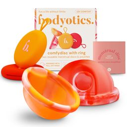 Bodyotics Menstruationsscheibe wiederverwendbar in S und L mit Abziehring, bis 12 h, Orange und Rot